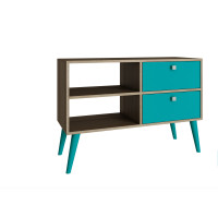 Manhattan Comfort 3AMC126 Dalarna TV Stand  with  2 shelves in Oak and Aqua 